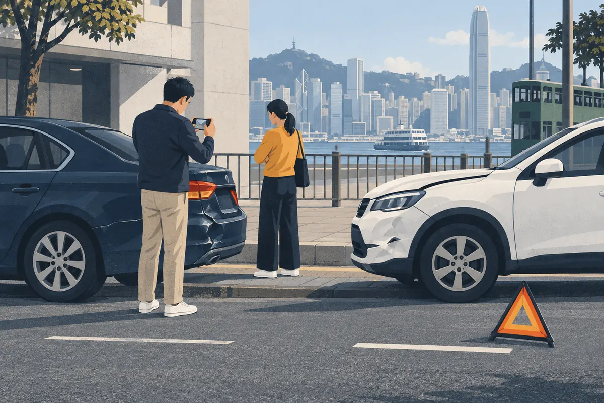 兩車輕微碰撞後,司機在路邊拍照存證